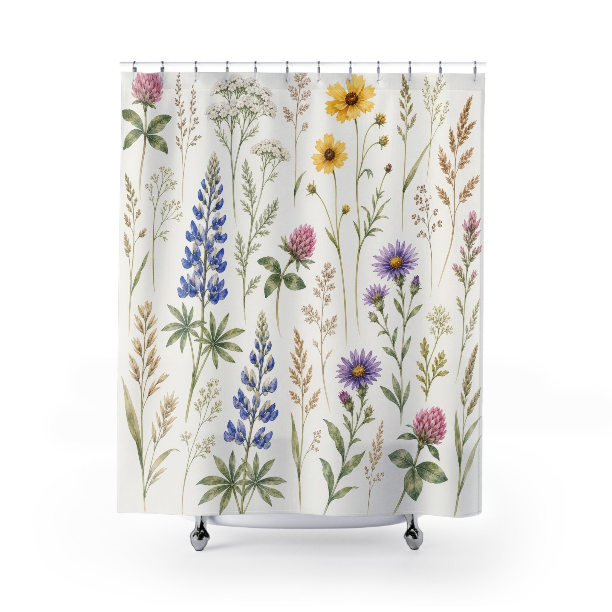 Blue Yellow Wildflower Stem Shower Curtain