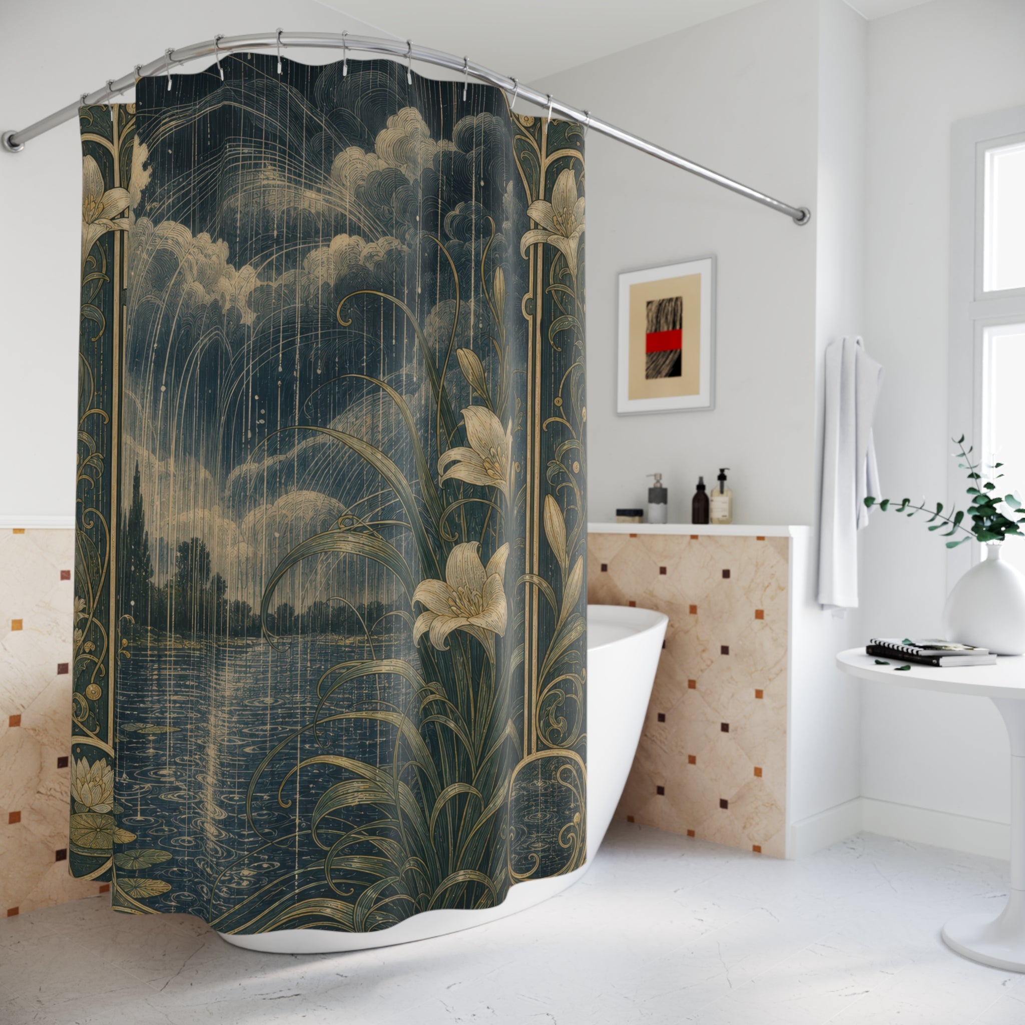 Floral Rain Panel Print Shower Curtain