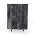 Abstract Shower Curtain, Gray Geometric Bath Decor, Rounded Block Pattern, Modern Neutral Guest Bathroom Decor, Dark Modern Gray Style