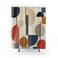 Bauhaus Shower Curtain, Navy Mustard Terracotta Geometric Circles, Mid Century Modern Abstract Bathroom Decor, Bold Art Bath Style