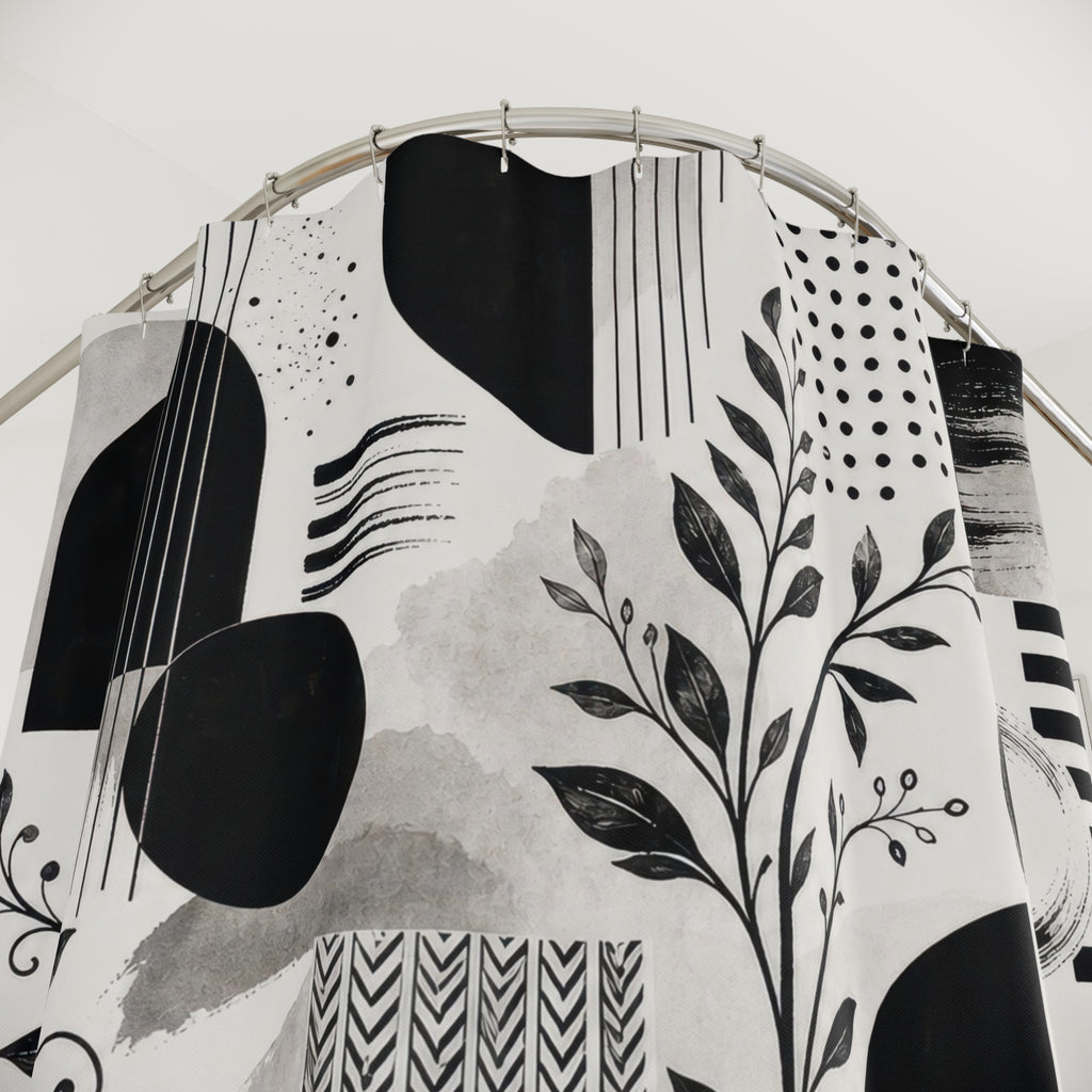 Black White Geometric Floral Shower Curtain