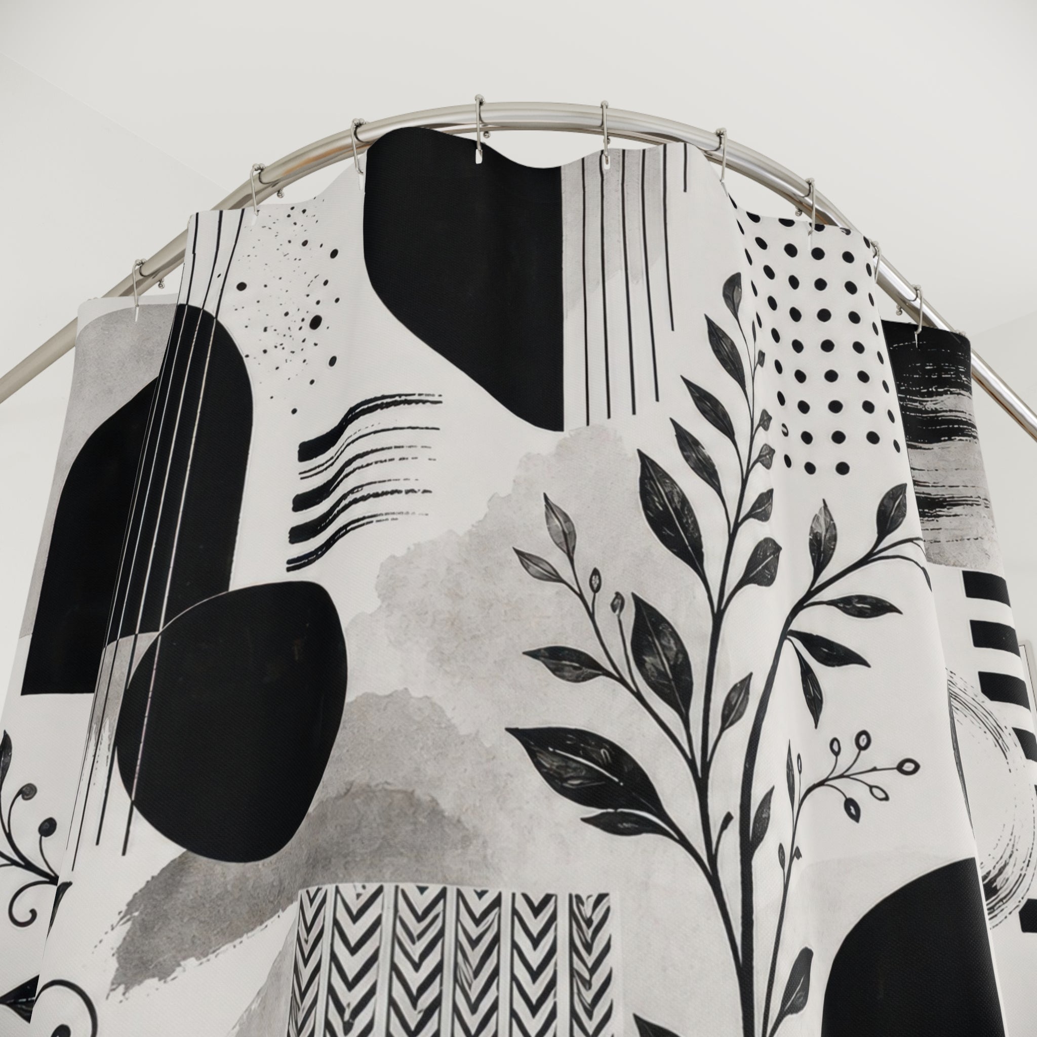 Black White Geometric Floral Shower Curtain