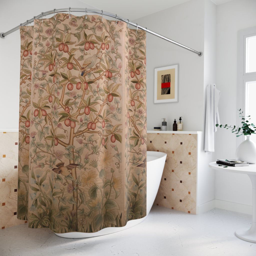 Morris Plum Tree Shower Curtain – Cream Bird Botanical