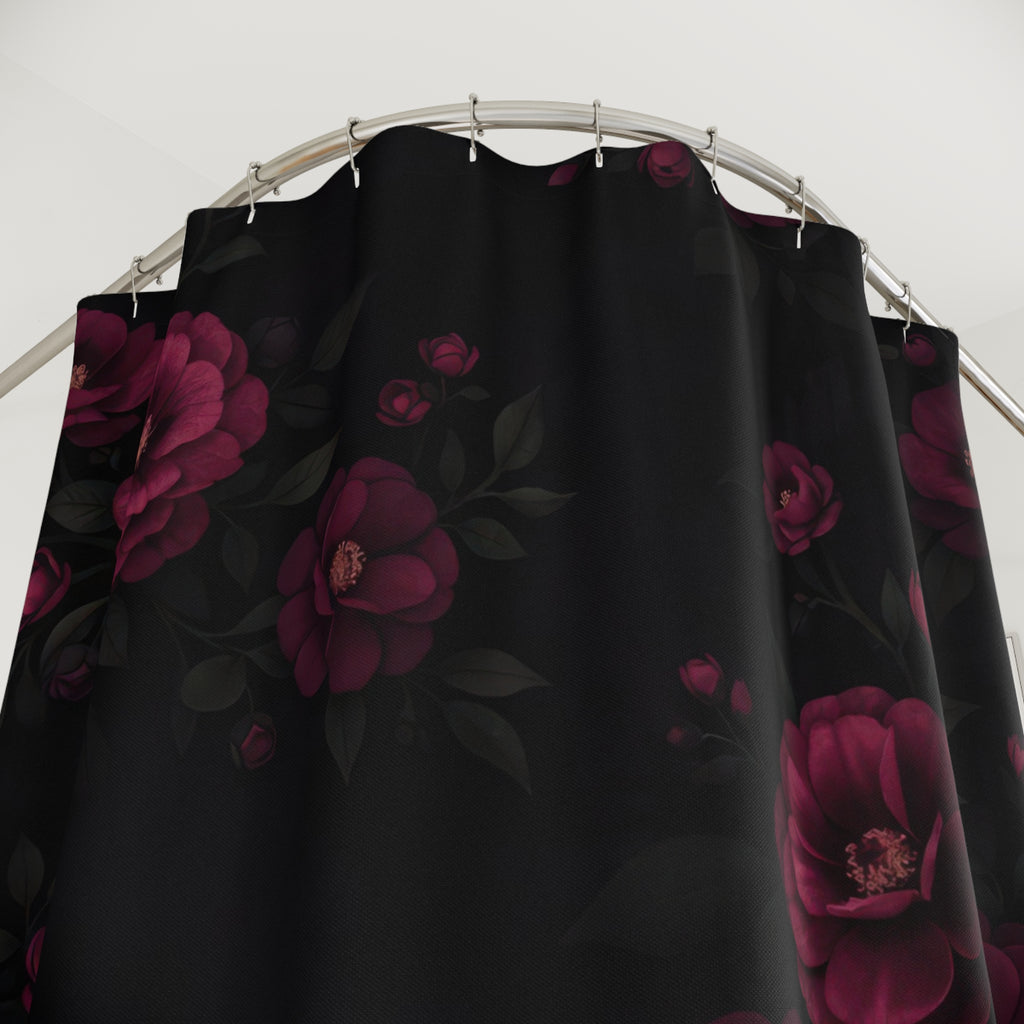 Dark Floral Shower Curtain – Moody Burgundy