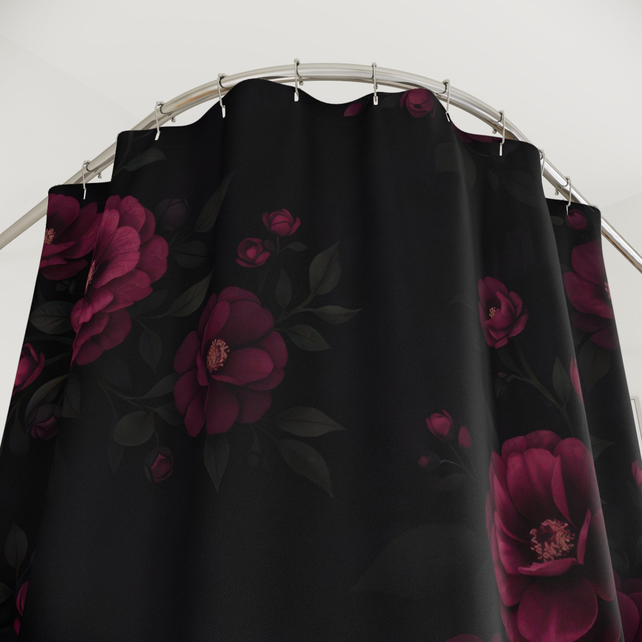 Dark Floral Shower Curtain – Moody Burgundy