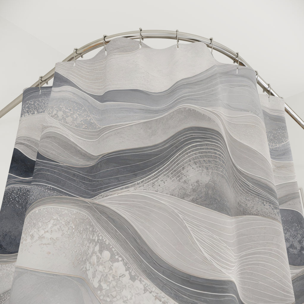Gray White Wavy Stripe Shower Curtain