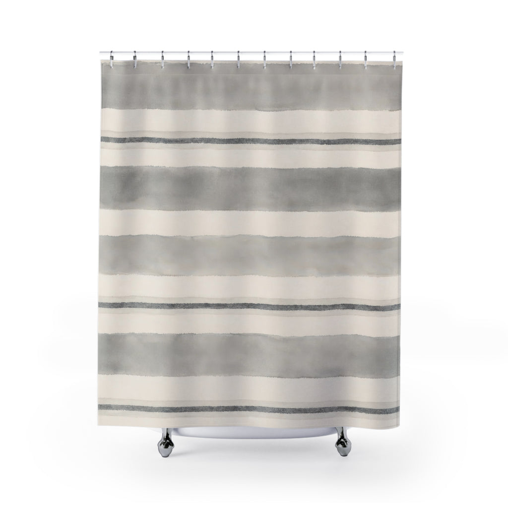 Soft Grey Horizontal Stripe Shower Curtain