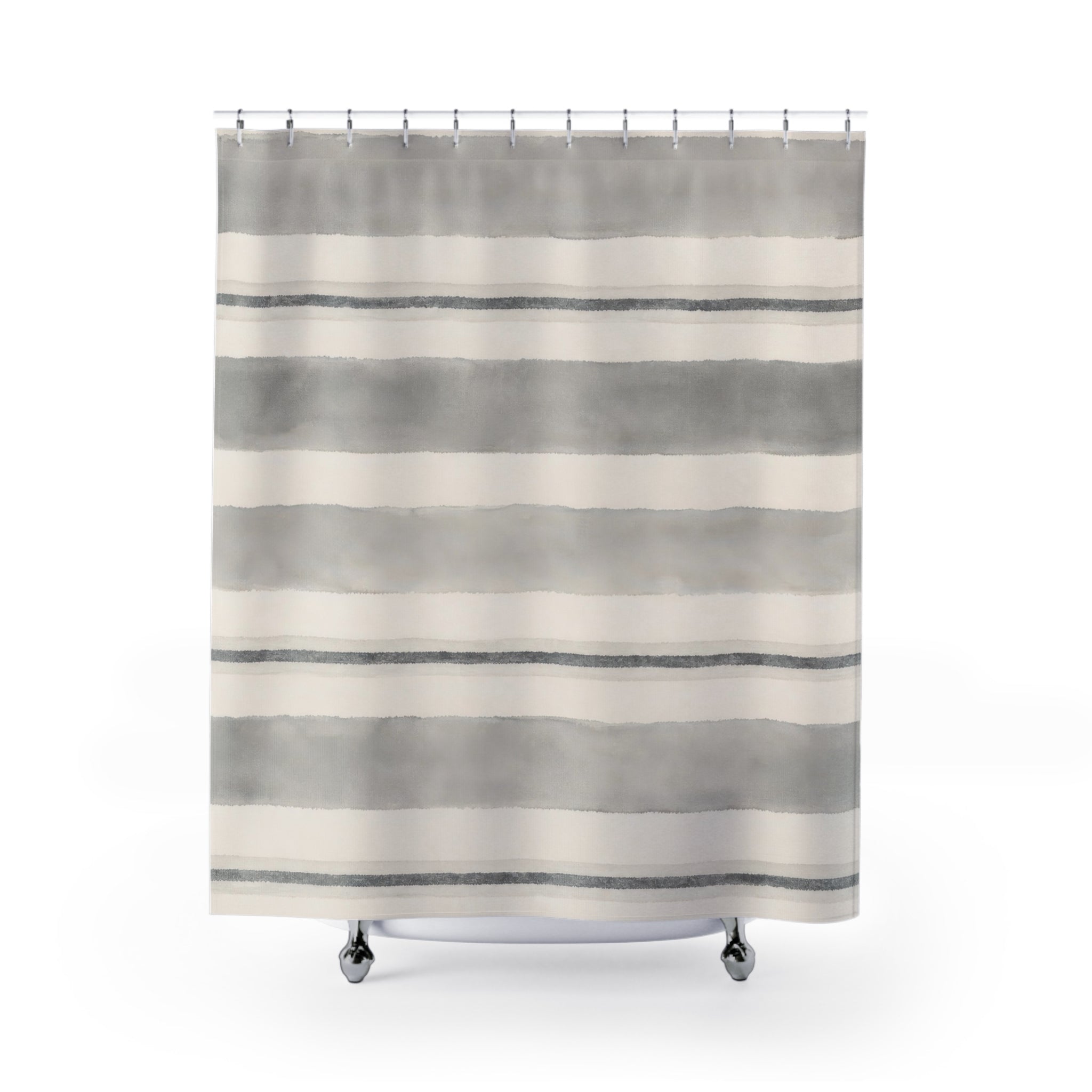 Soft Grey Horizontal Stripe Shower Curtain