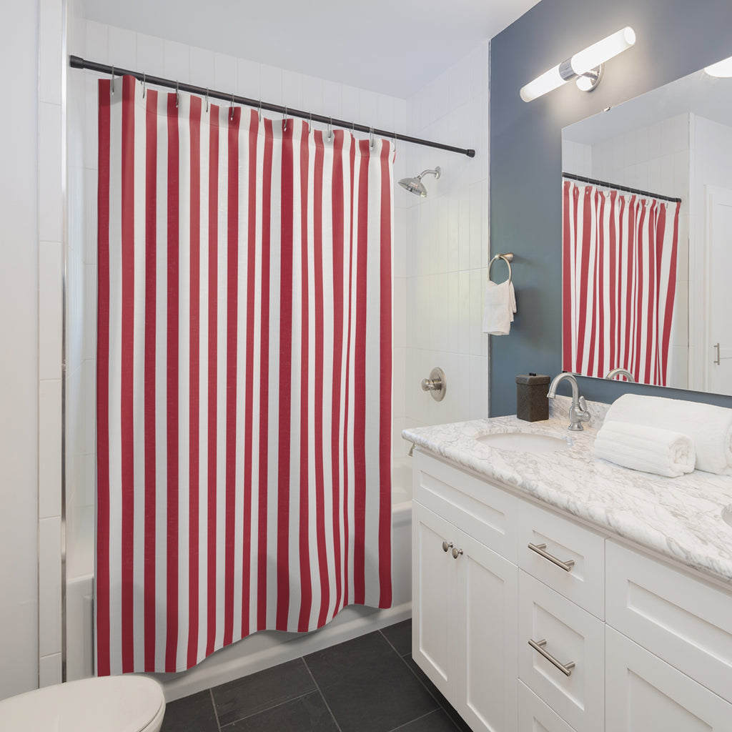Red and White Cabana Stripe Shower Curtain