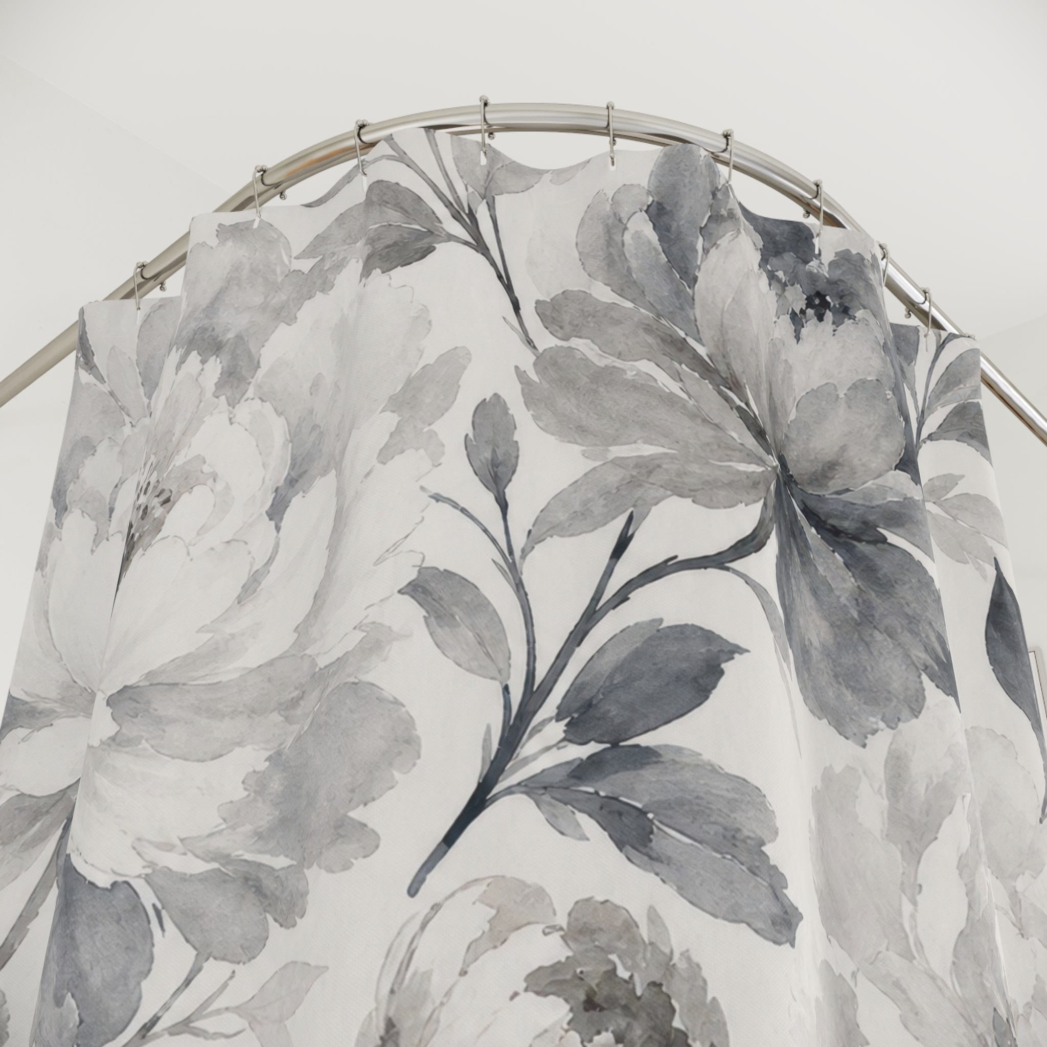 White Peony Watercolor Shower Curtain