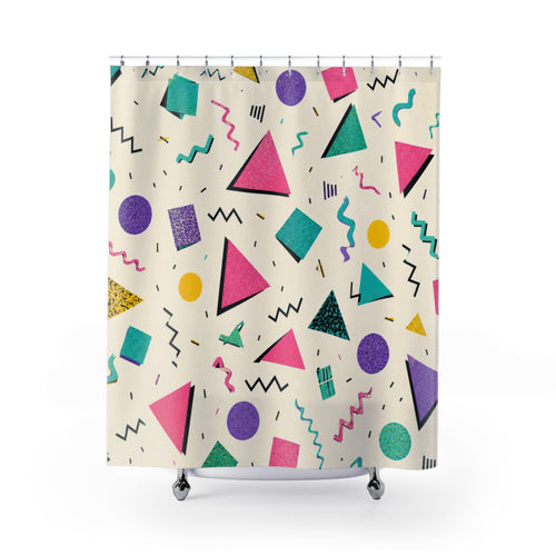 90s Shower Curtain: Colorful Memphis