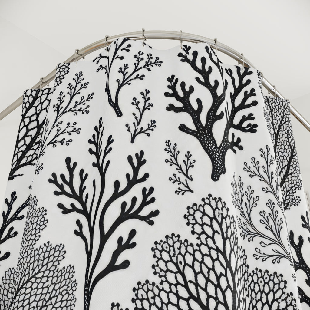 Black White Reef Branch Shower Curtain