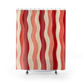 Wavy Red Ribbon Shower Curtain, Red Ivory Modern Bathroom Decor, Modern Stripe Bath Curtain, Guest Bath Decor, Small Bathroom Decor