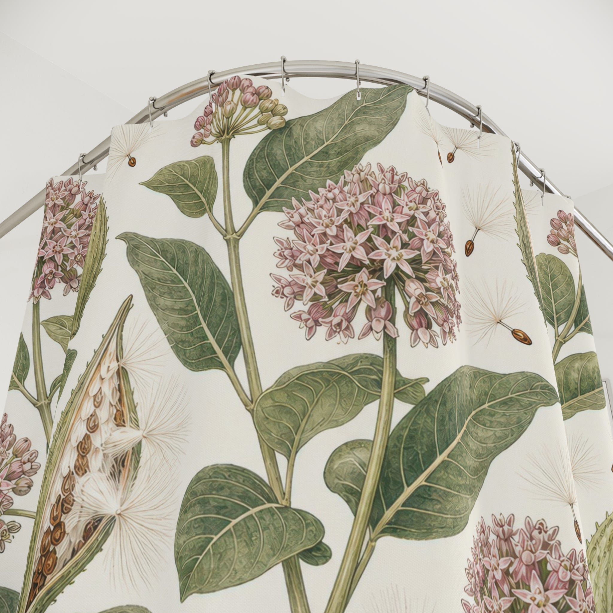 Pink Wildflower Botanical Plant Shower Curtain