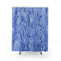 Blue Grass Botanical Shower Curtain, Blue White Nature Bathroom Decor, Botanical Meadow Bath Curtain, Guest Bath Decor, Small Bathroom Decor