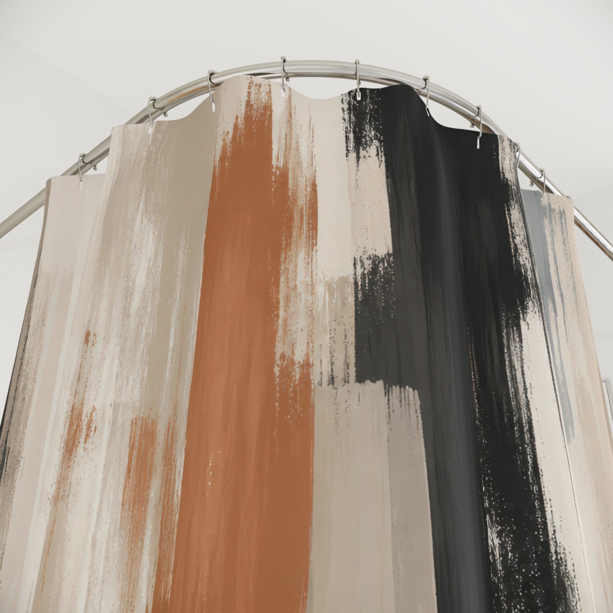 Black Beige Rust Brushstroke Stripe Shower Curtain