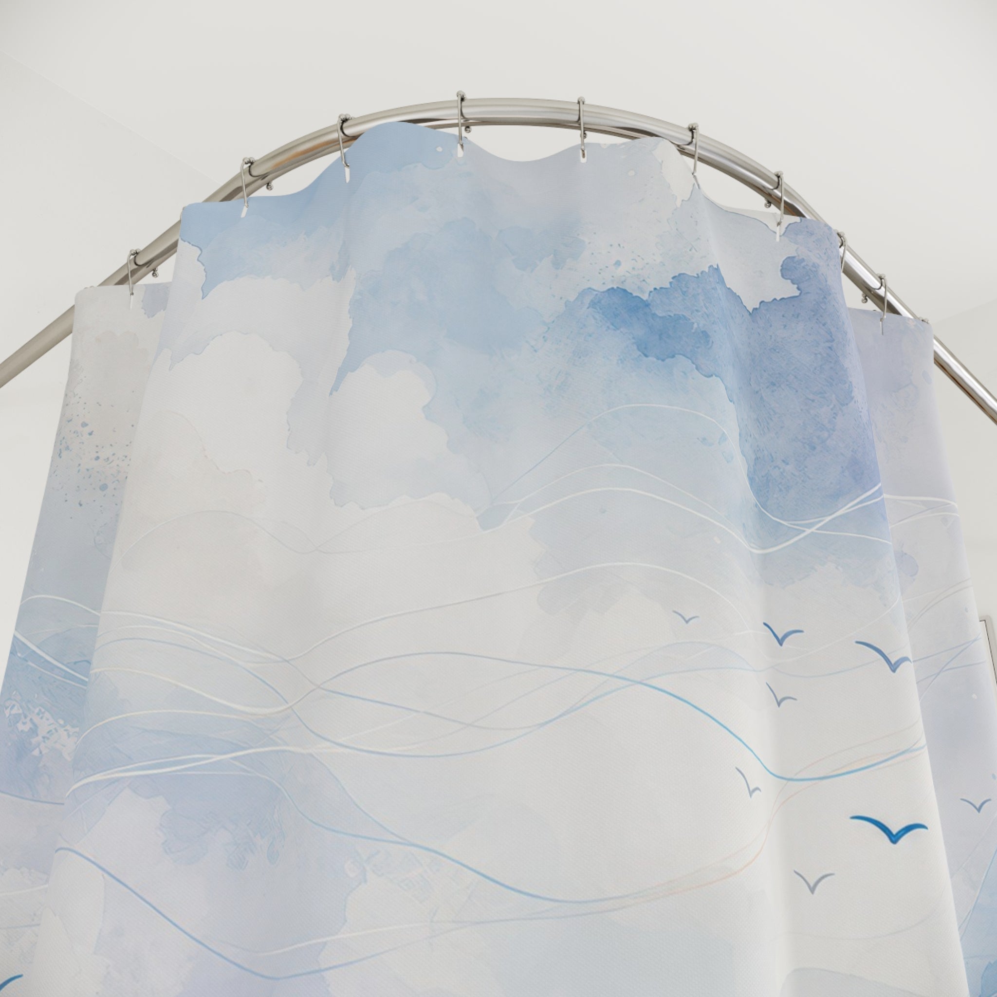 Blue Sky Mountain Watercolor Shower Curtain