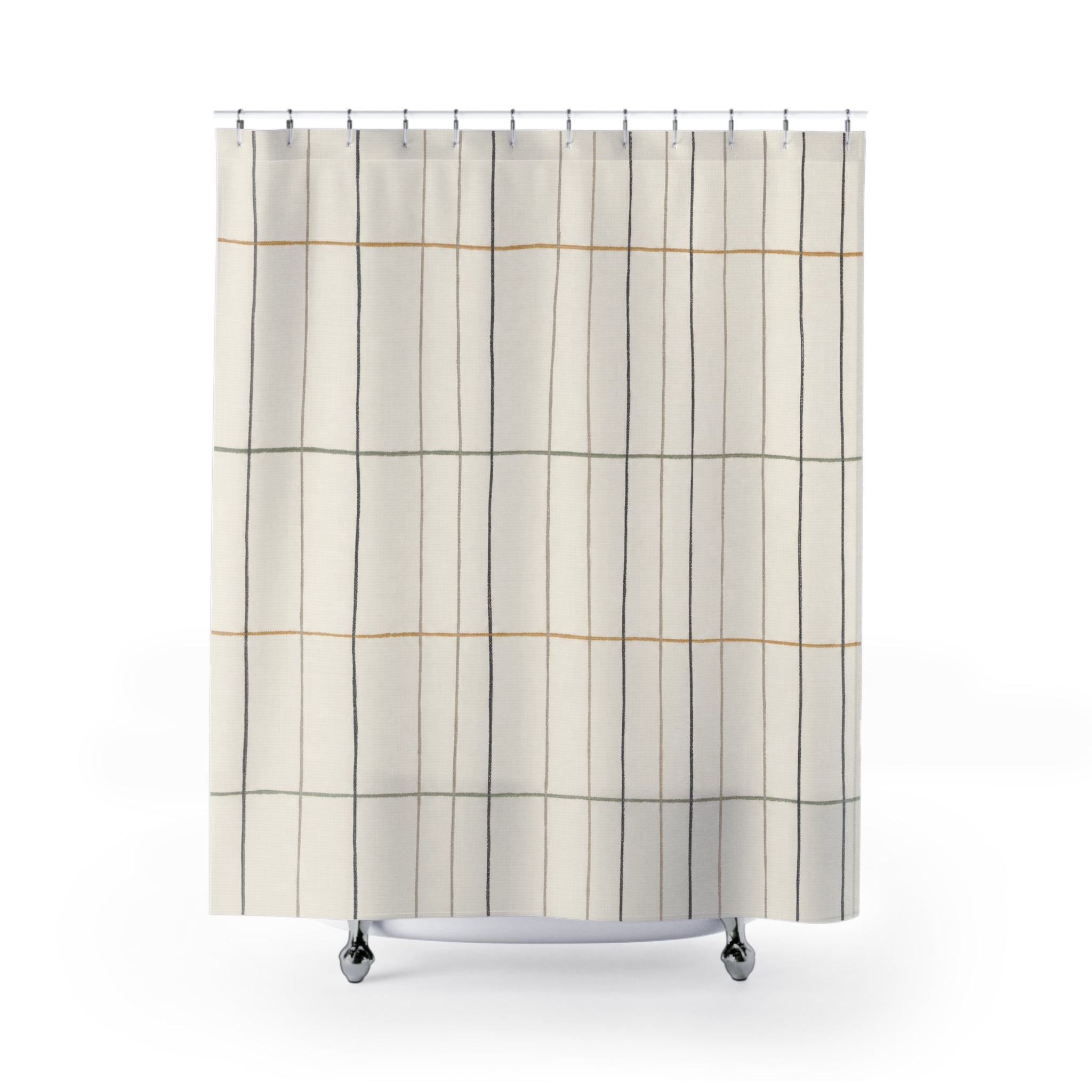 Thin Black Tan Windowpane Check Shower Curtain