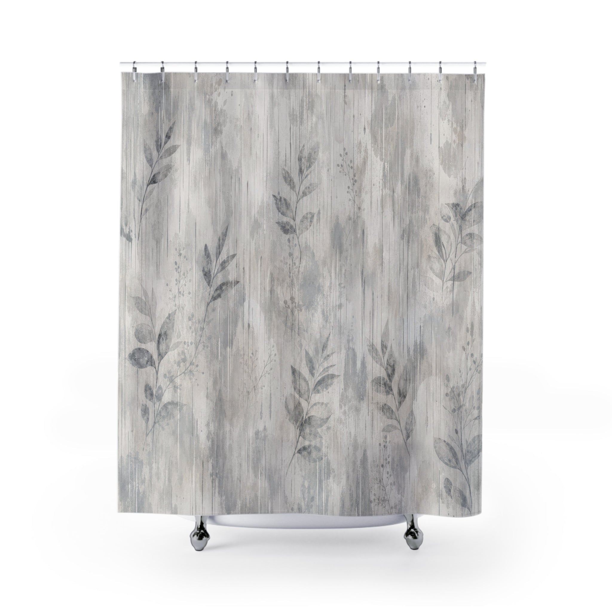 Gray Leaf Botanical Shower Curtain