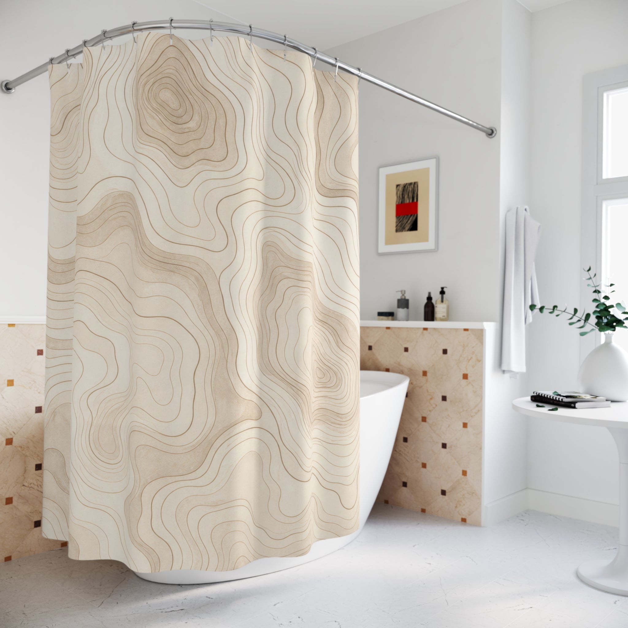 Topographic Contour Line Shower Curtain