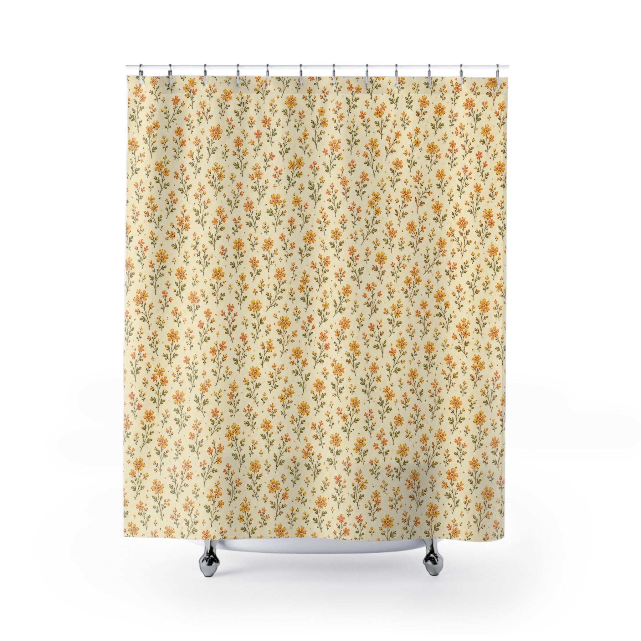 Yellow Ditsy Floral Shower Curtain, Yellow Cream Botanical Bathroom Decor, Tiny Flower Bath Curtain, Guest Bathroom Decor, Small Bath Decor