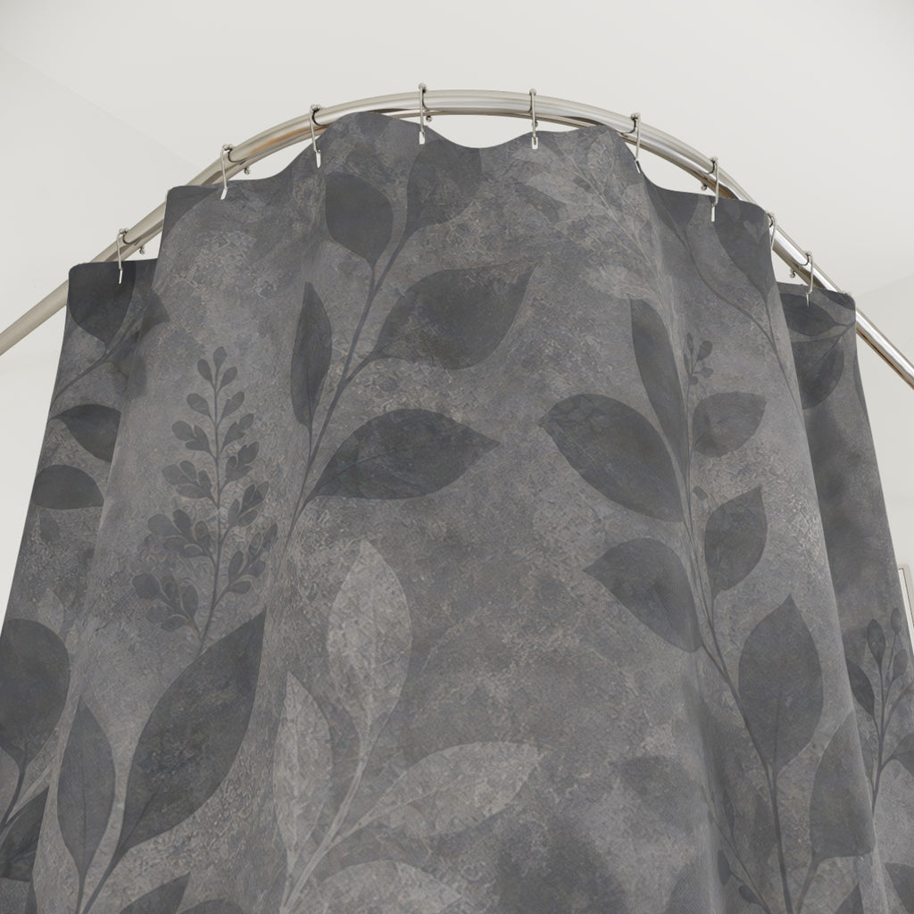 Gray Floral Shower Curtain, Dark Botanical Bath Decor, Leaf Vine Pattern, Moody Neutral Guest Bathroom Decor, Soft Garden Charcoal Style