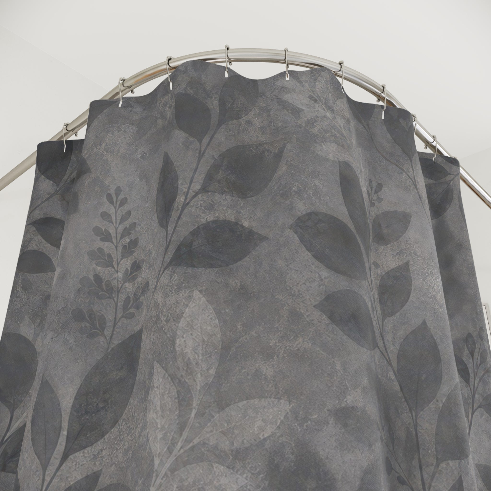 Gray Floral Shower Curtain, Dark Botanical Bath Decor, Leaf Vine Pattern, Moody Neutral Guest Bathroom Decor, Soft Garden Charcoal Style