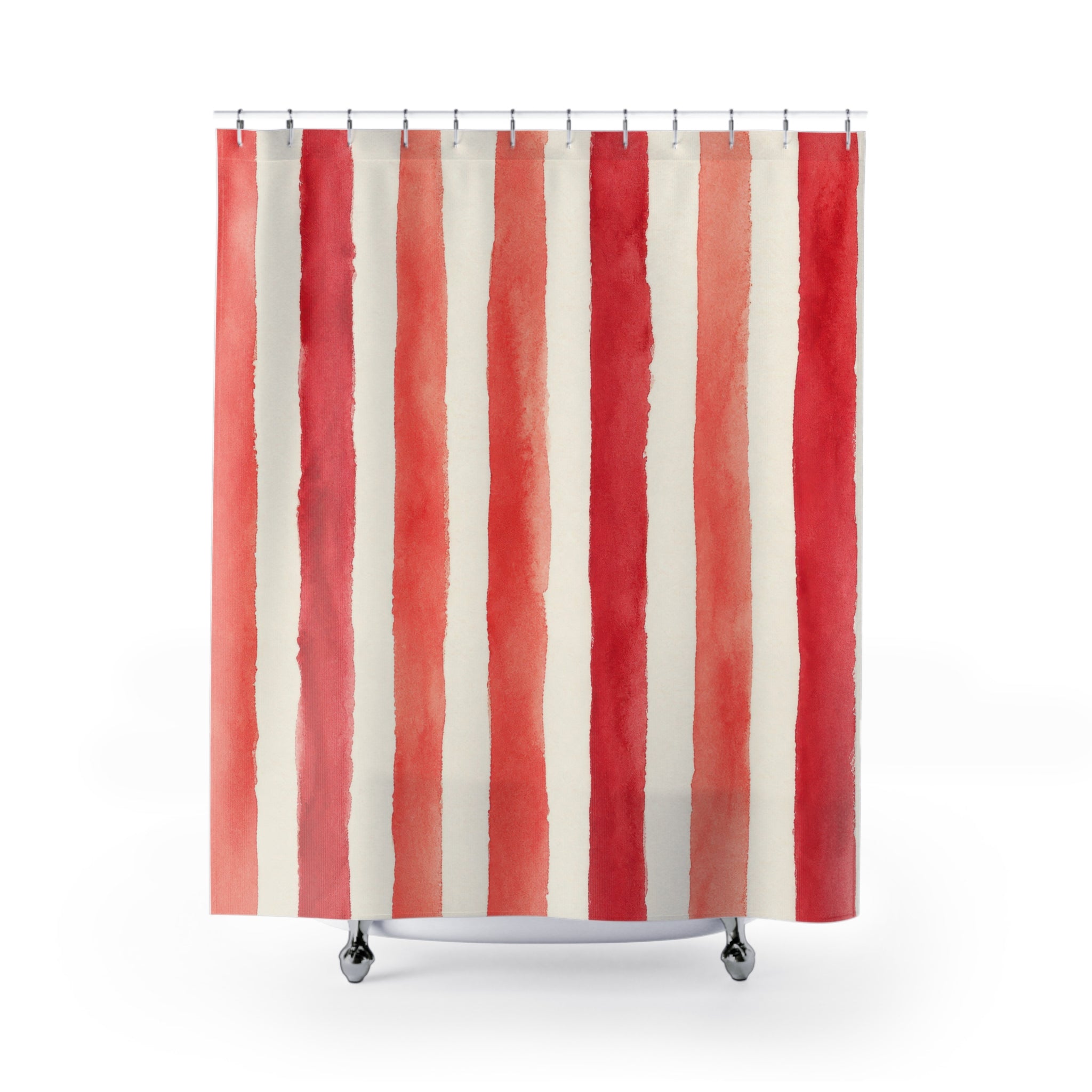 Watercolor Coral Stripe Shower Curtain