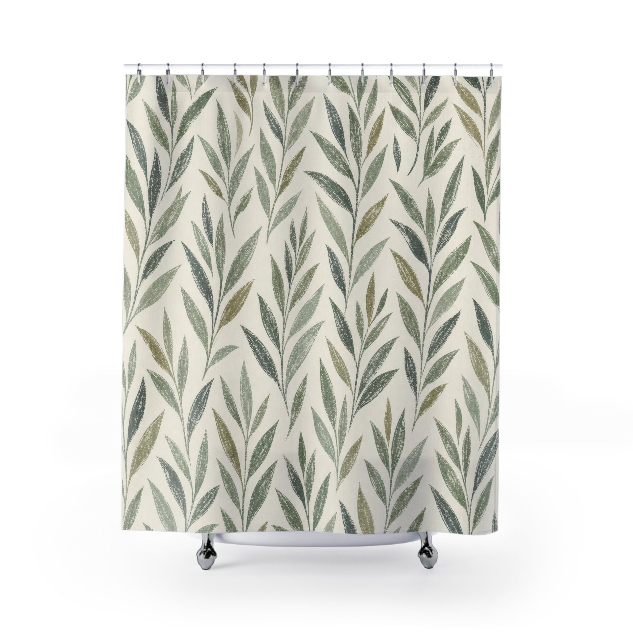 Willow Leaf Block Print Shower Curtain