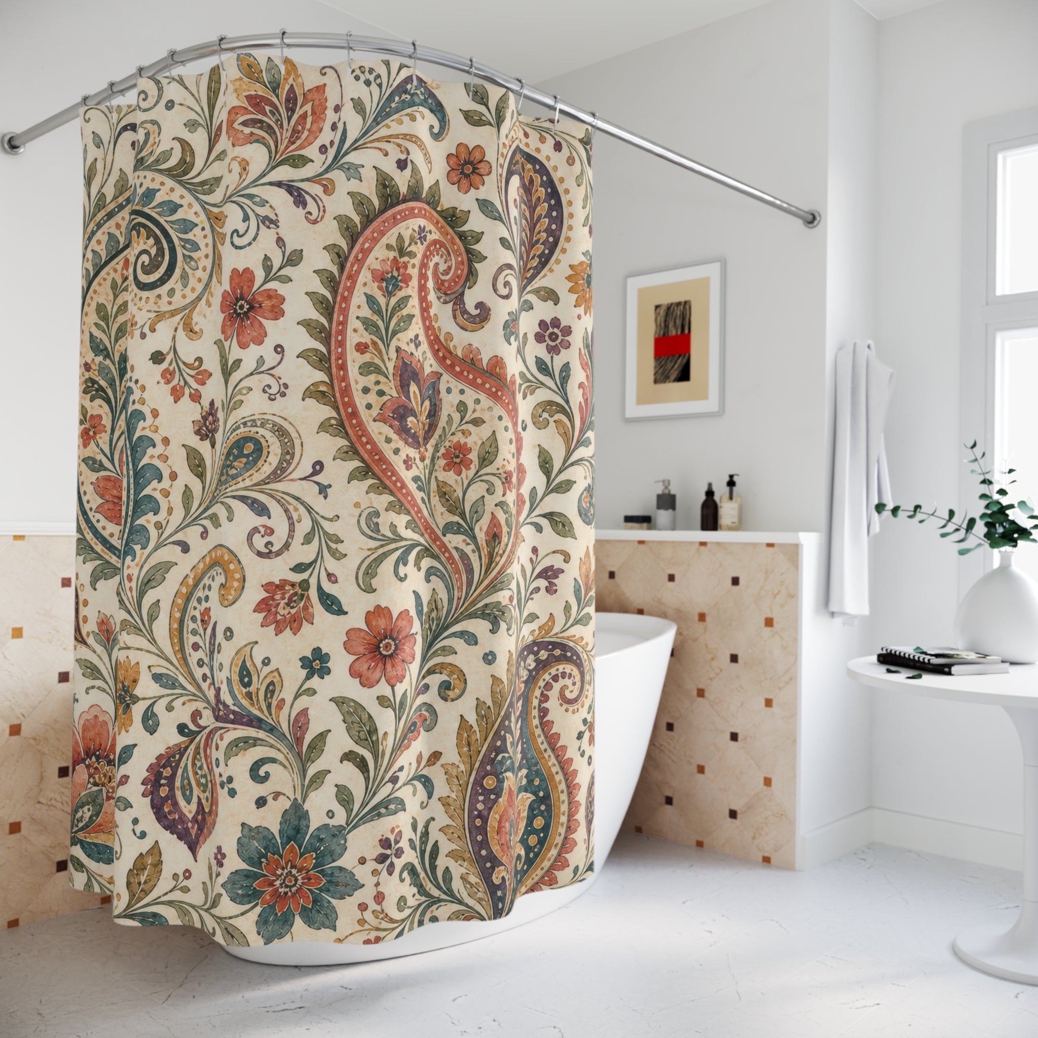 Paisley Boho Floral Shower Curtain