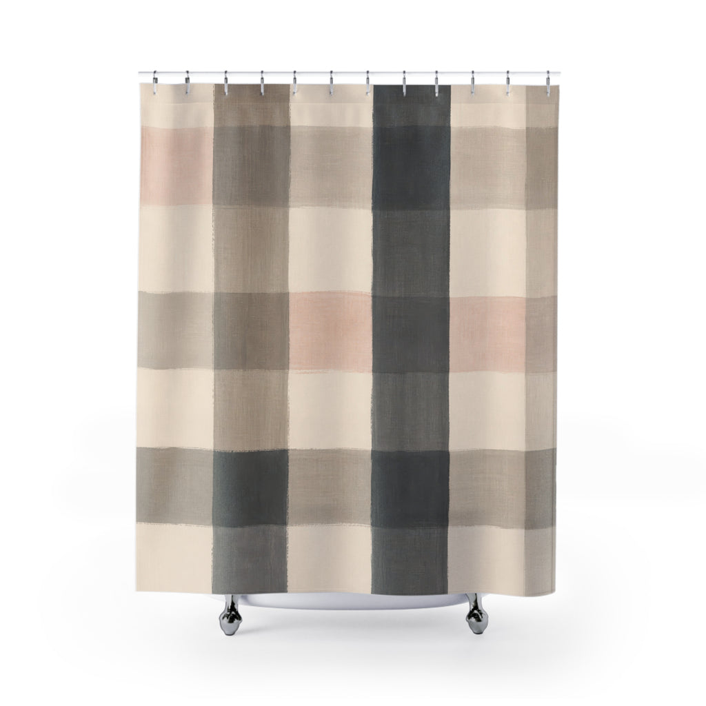 Black Beige Blush Check Shower Curtain