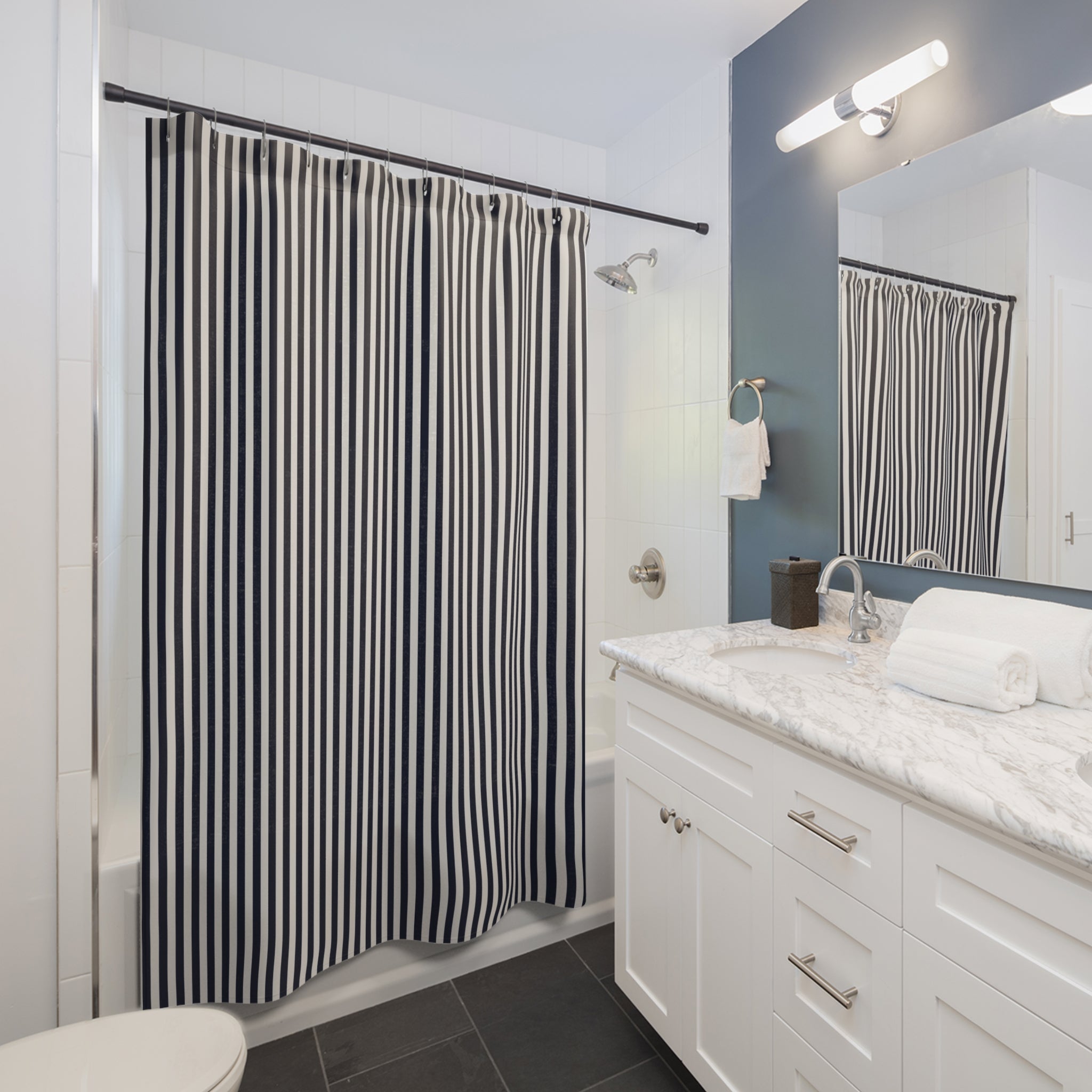 Navy Blue Cabana Stripe Shower Curtain