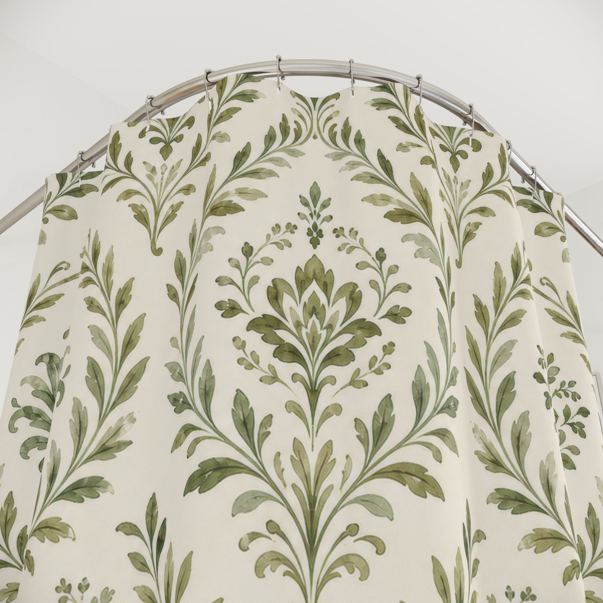 Olive Green Damask Shower Curtain