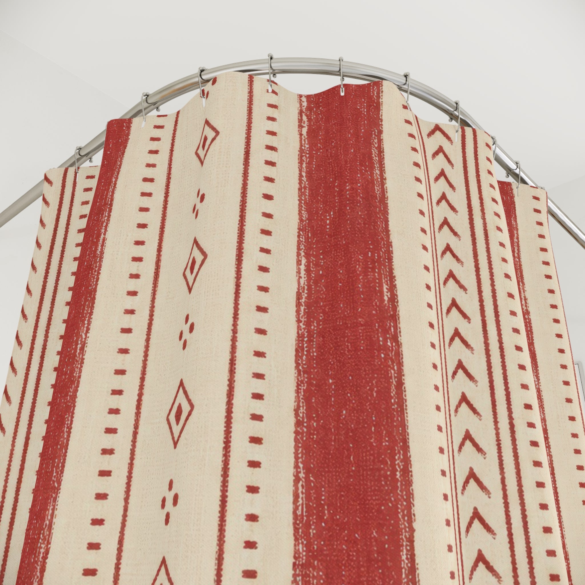 Red and White Boho Stripe Shower Curtain: Warm Ivory Artisan