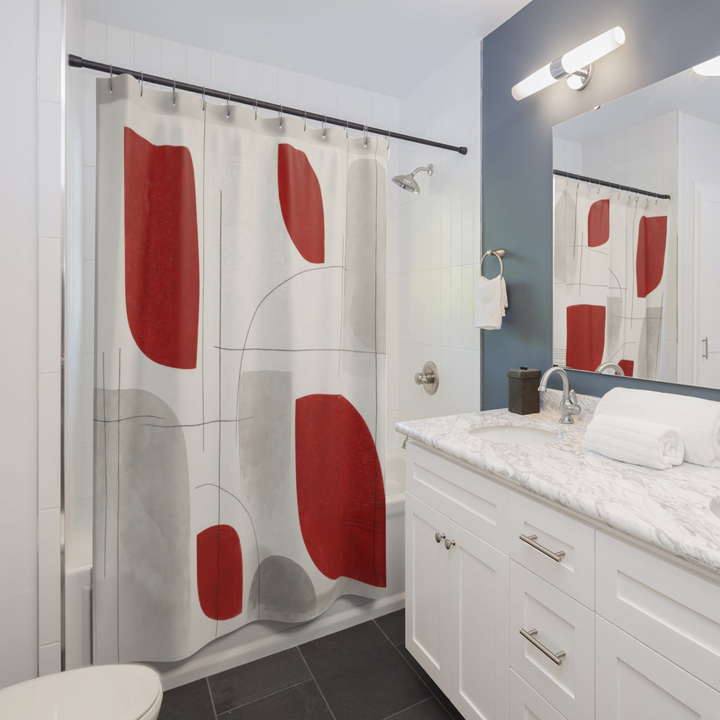 Red Gray Geometric Modern Shower Curtain
