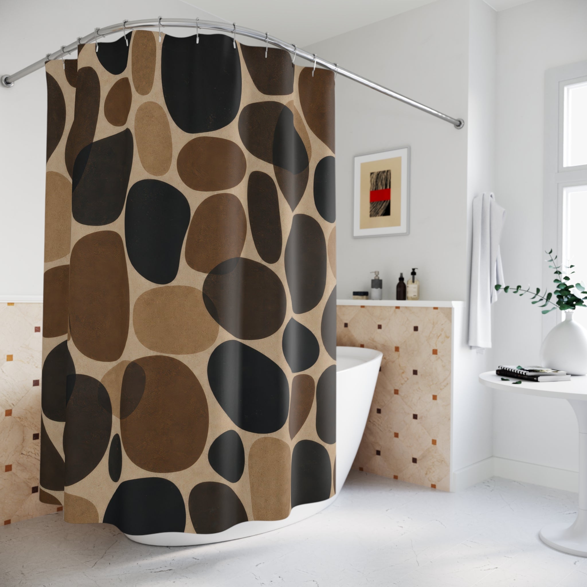 Black Brown River Stone Shower Curtain