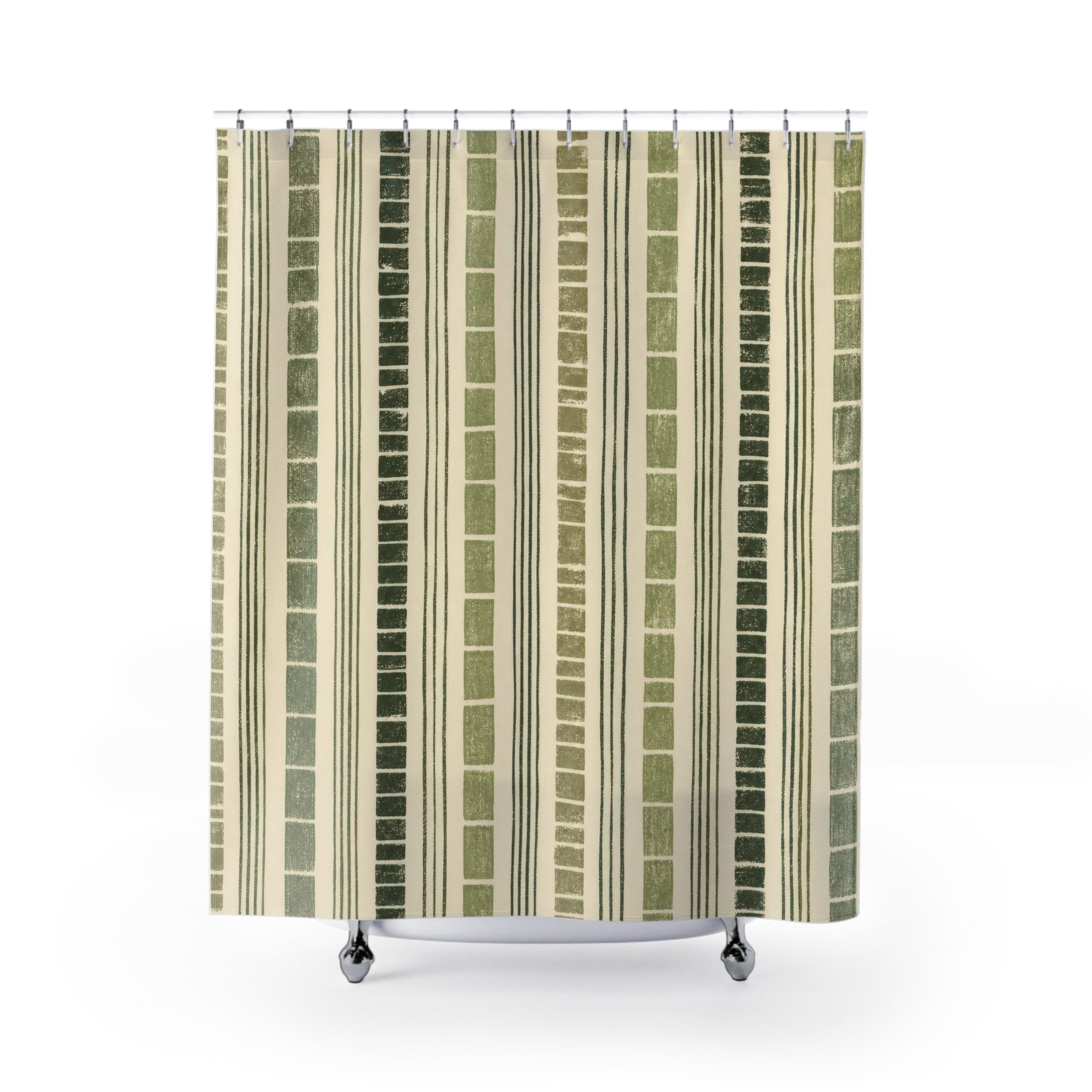 Olive Sage Green Dash Stripe Shower Curtain