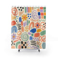 Kids Doodle Shower Curtain, Crayon Rainbow Scribble Pattern, Colorful Playroom Bathroom Decor, Kids Creative Art Room Wall Guest Bath Gift
