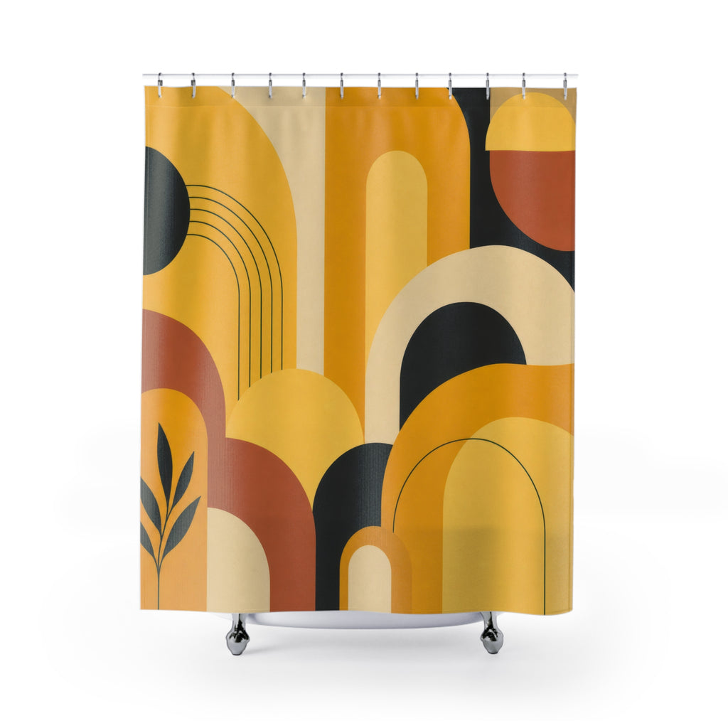 Mustard Mid Century Arches Shower Curtain