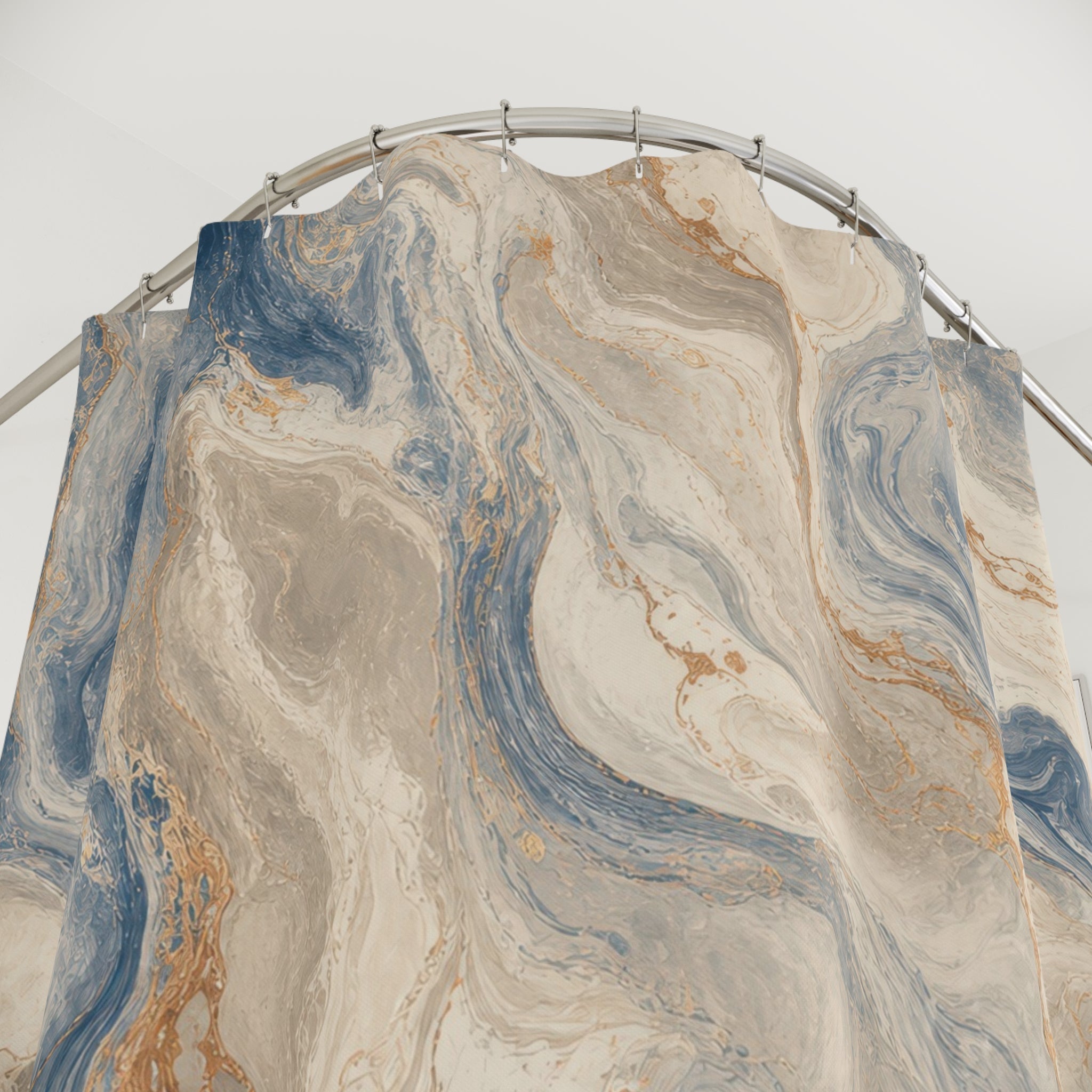 Blue Marble Shower Curtain, Cream Beige Stone Abstract Pattern, Spa Bathroom Decor, Serene Blue Spa Wall Decor Guest Bath Wall Gift
