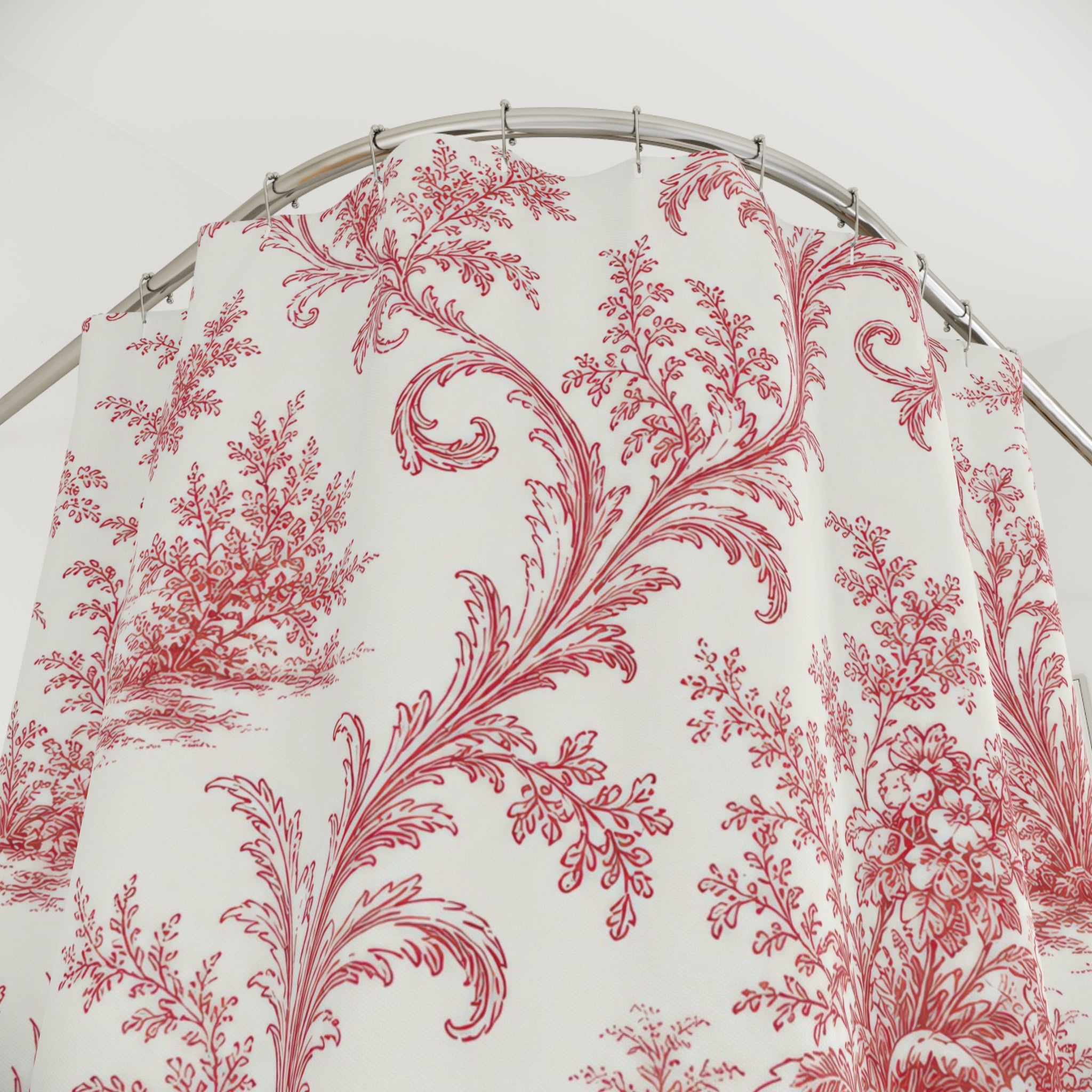 Red White Botanical Toile Shower Curtain