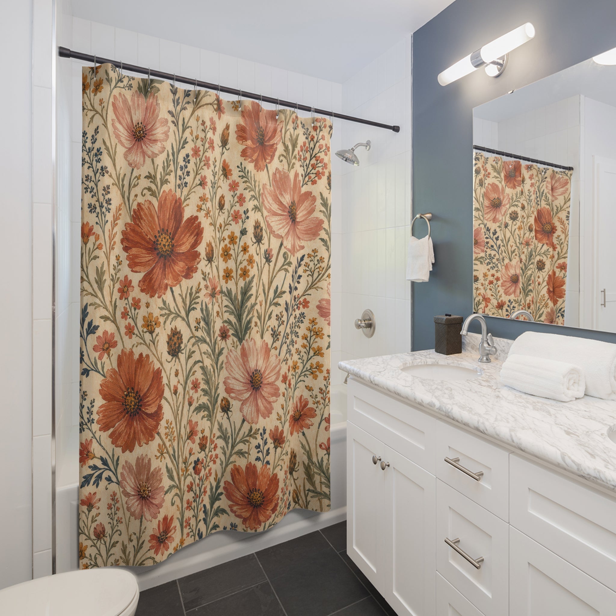 Orange Pink Wildflower Floral Shower Curtain
