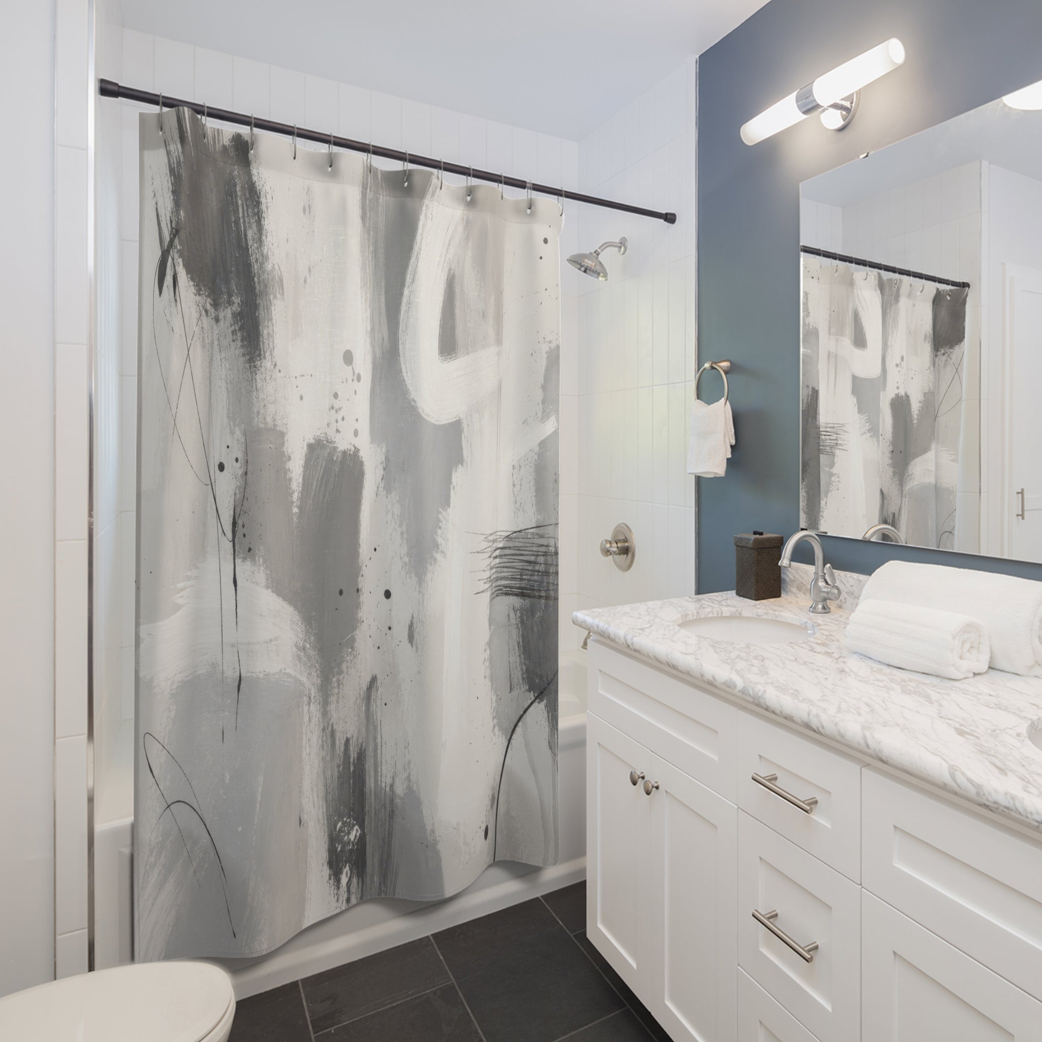 Grey Abstract Brushstroke Shower Curtain