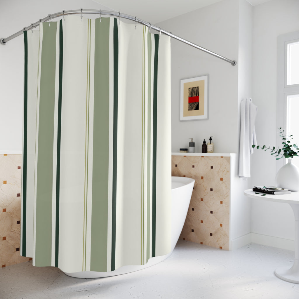 Forest Green Cream Pinstripe Shower Curtain