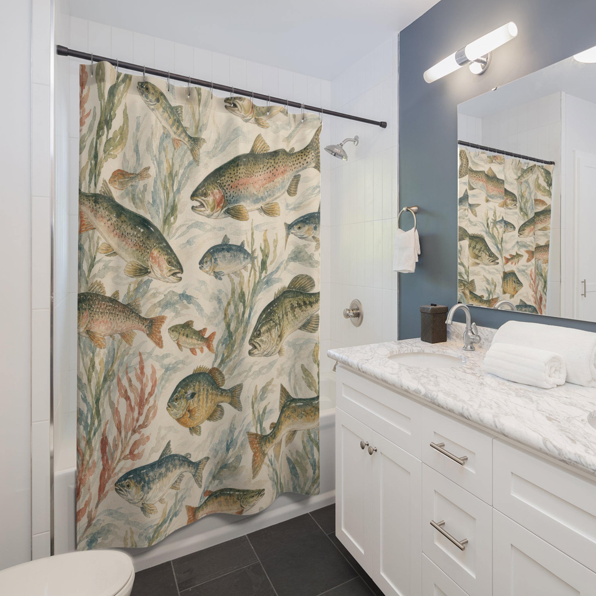 Vintage Coastal Sea Life Fish Shower Curtain