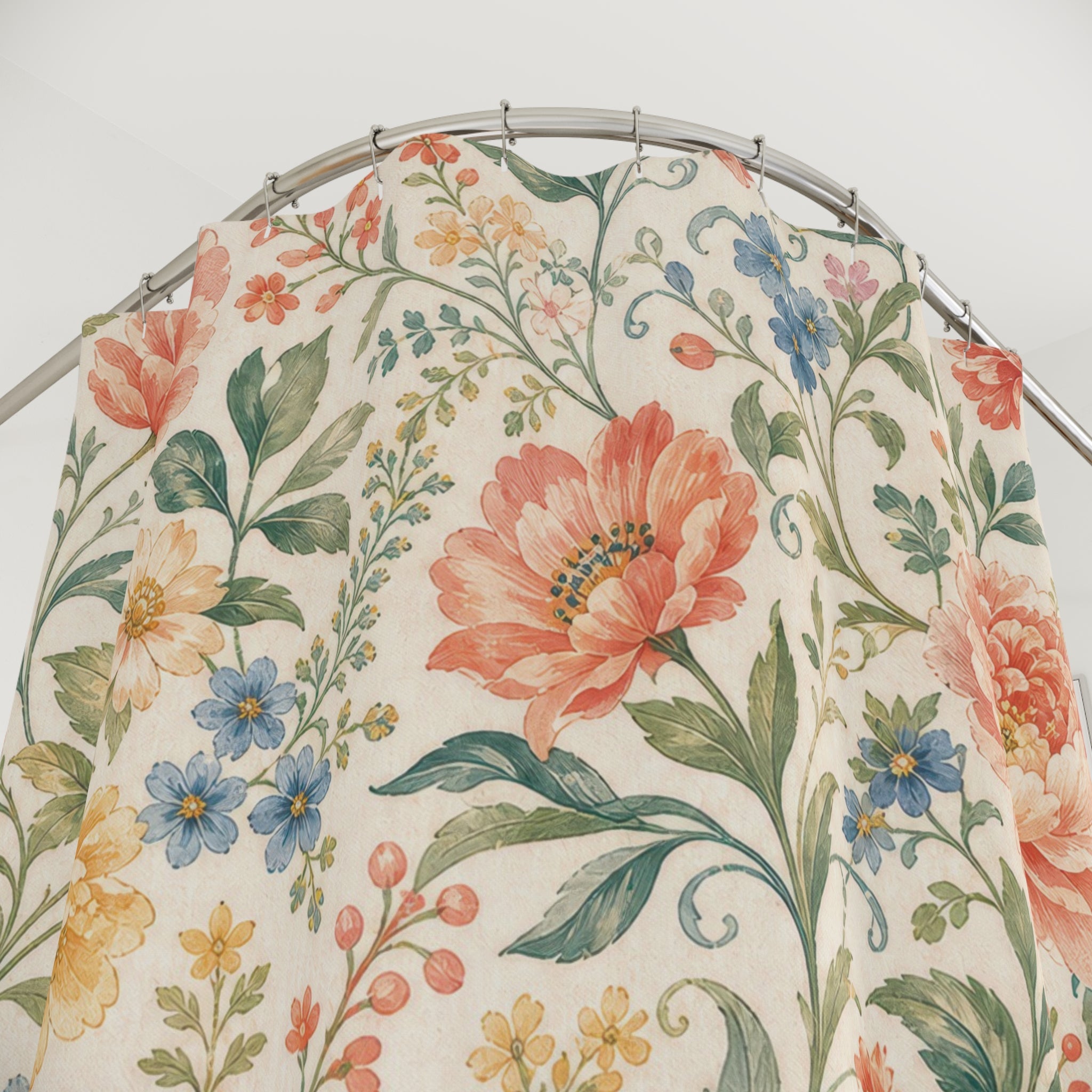 Floral Pattern Shower Curtain: Coral Pink Garden Botanical