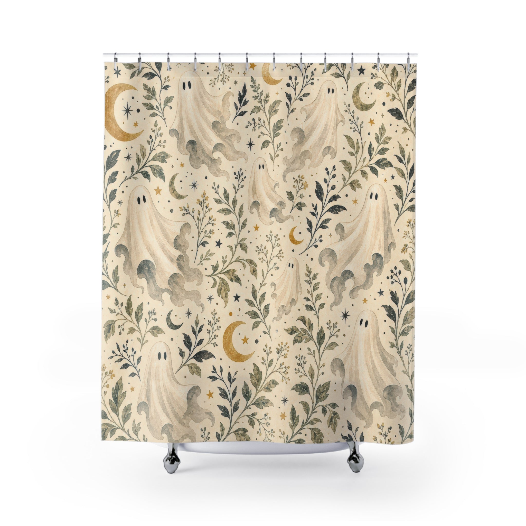 Ghost Botanical Halloween Shower Curtain