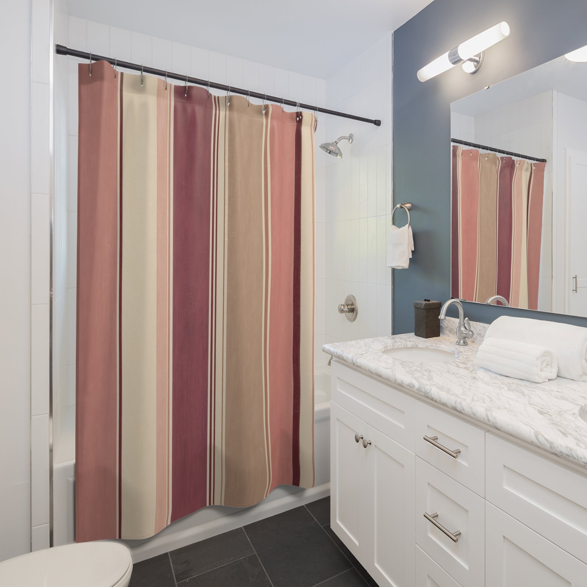 Dusty Rose Mauve Vertical Stripe Shower Curtain