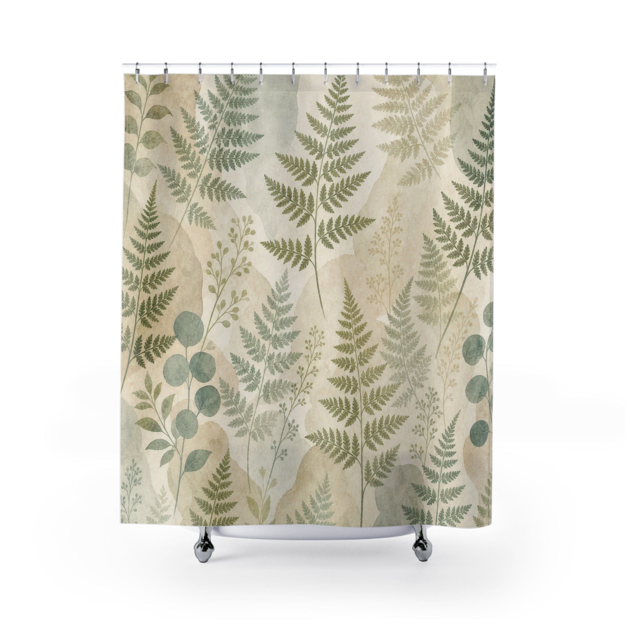 Sage Stone Botanical Print Shower Curtain