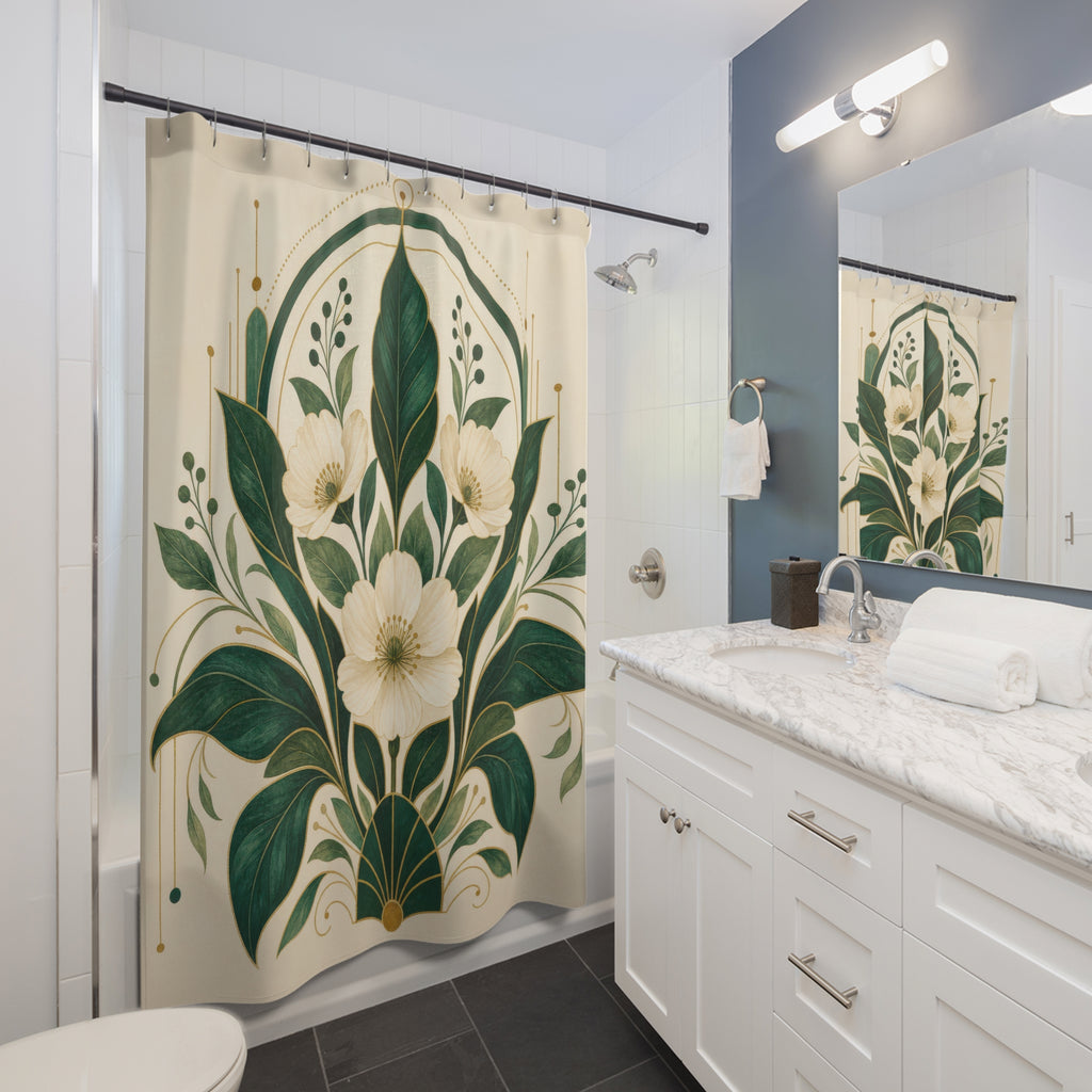 Nouveau Botanical Emerald Green Shower Curtain